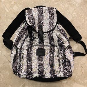 NWT VS Pink Bling Backpack Black and White Stripes